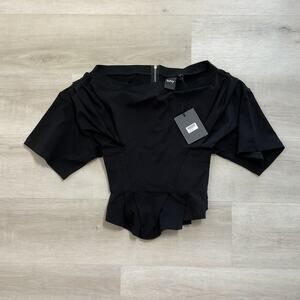 Khy Kylie Jenner Womens Off Shoulder Pleated Tee Shirt Black Small NWT 1015